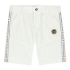 Younger Boys White Logo Shorts, 1, hi-res