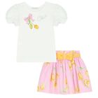 Girls White & Pink Floral Skirt Set, 1, hi-res