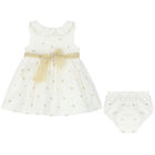 Younger Girls Ivory & Gold Spot Dress, 1, hi-res