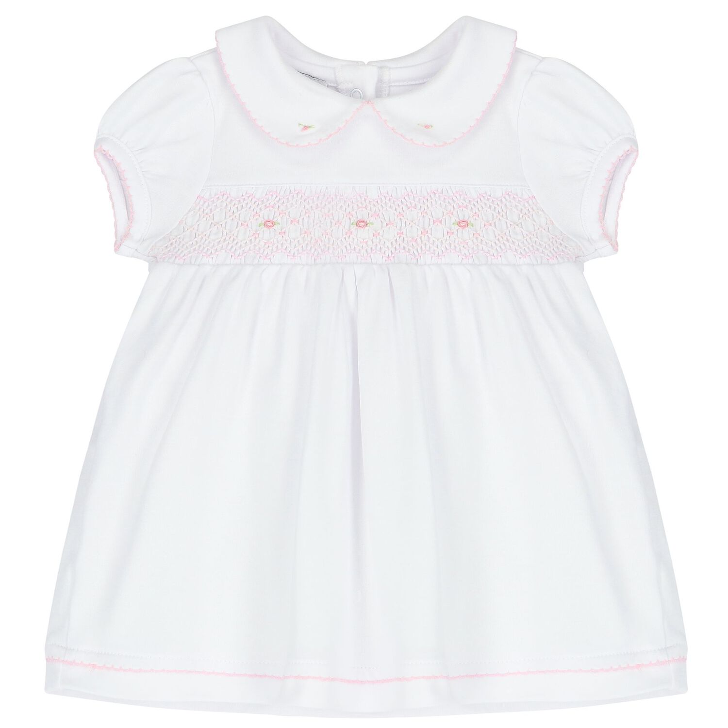 Baby Girls White and Pink Smocked Dress, 1, hi-res image number null