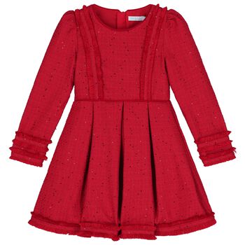 Girls Red Tweed Sequin Dress