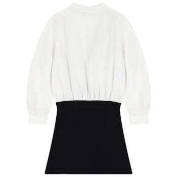 Girls White & Black Zig-Zag Dress               