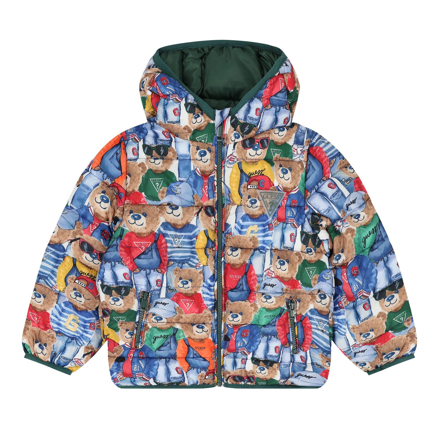 Younger Boys Multi-Coloured Teddy Bear Logo Padded Puffer Jacket, 1, hi-res