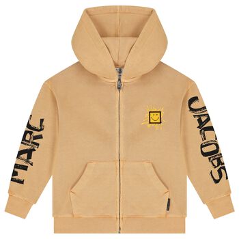 Beige Logo Hooded Zip Up Top