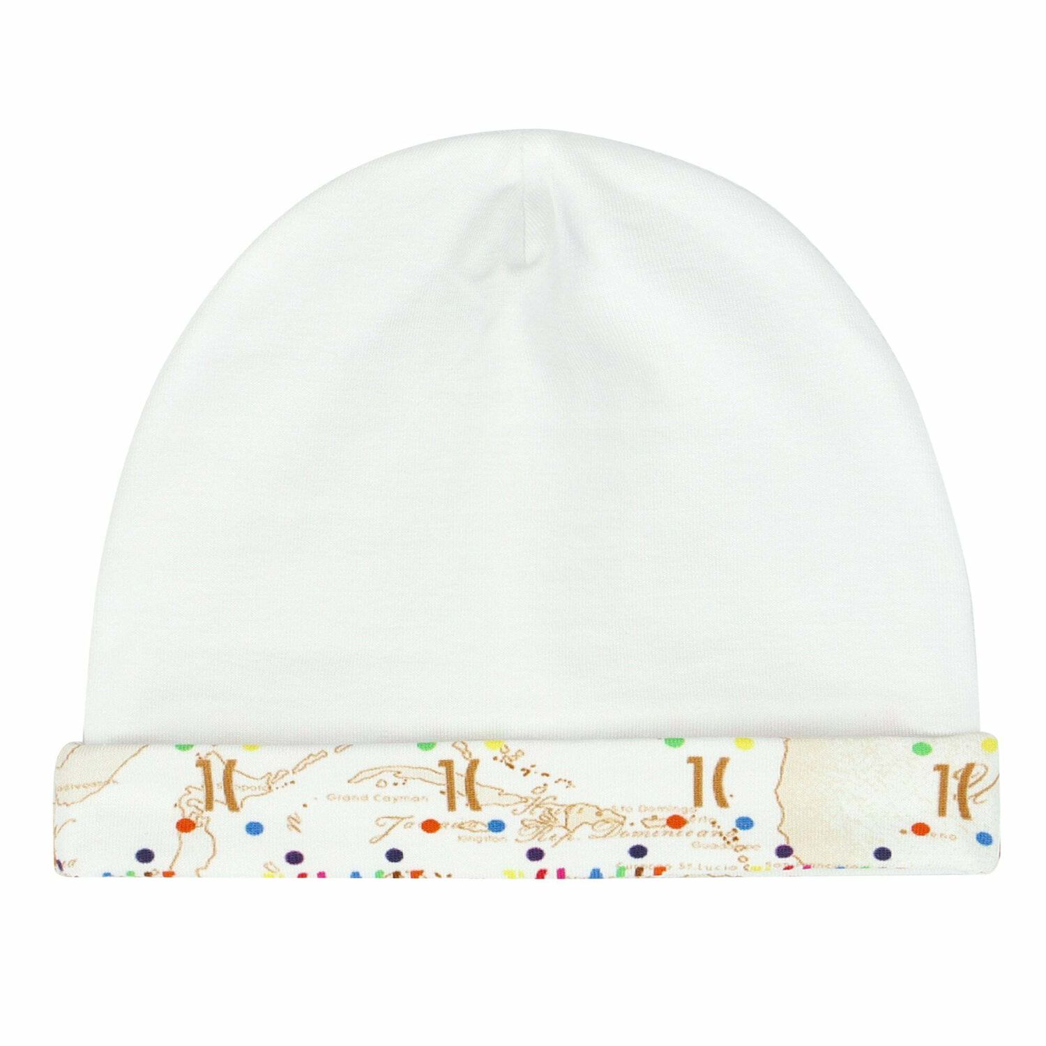 White & Beige Geo Map Baby Hat, 1, hi-res