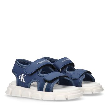 Younger Boys Blue & White Logo Sandals
