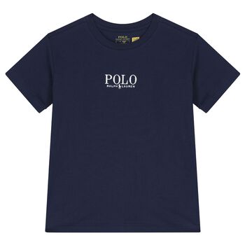 Boys Navy Cotton Polo Logo T-Shirt