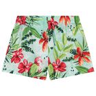 Girls Green Floral Shorts, 1, hi-res