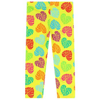 Girls Yellow Palm Leaf Leggings
