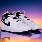 White & Black Air Jordan 1 Mid Trainers, 5, hi-res