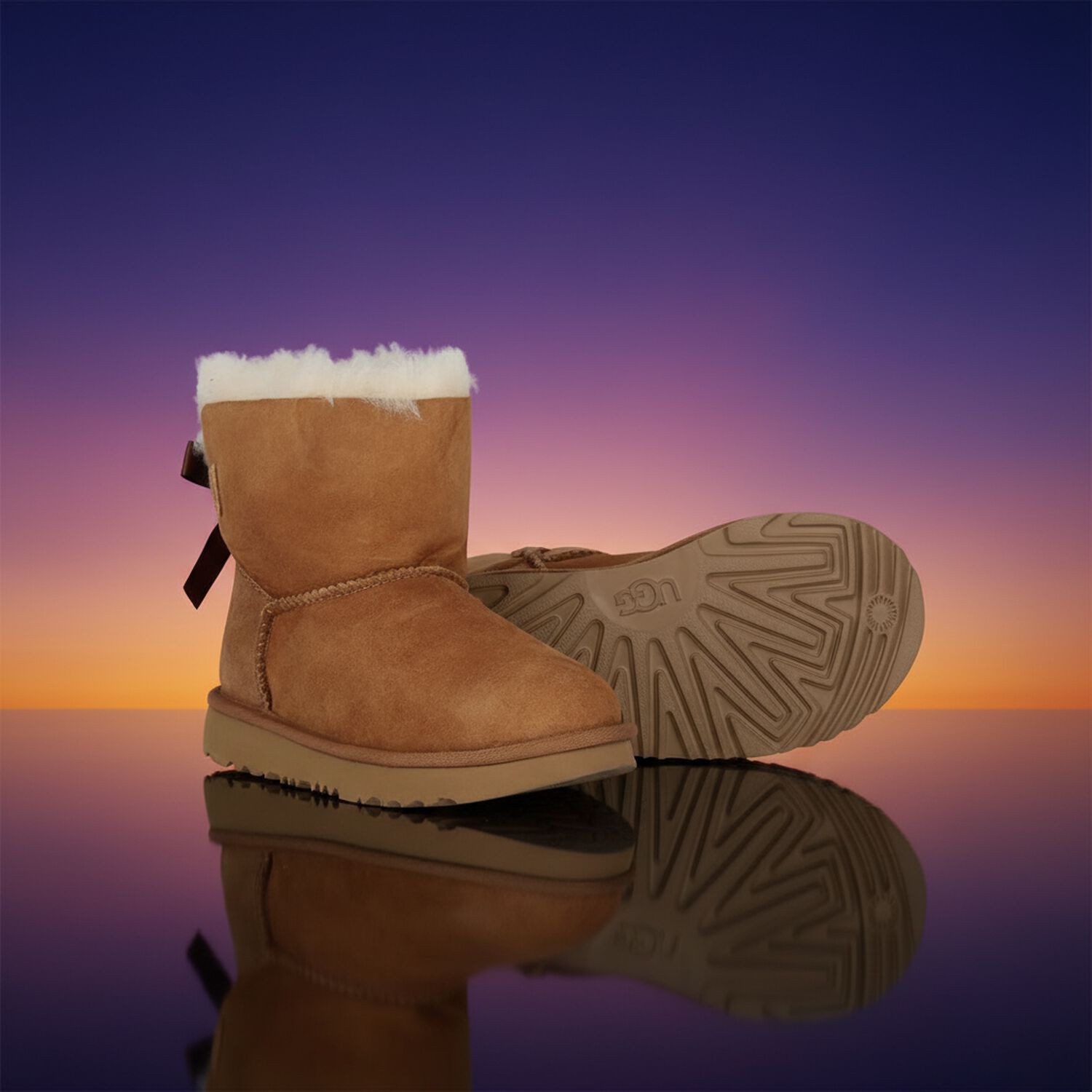 Girls Beige Mini Bailey Bow II Suede Boots, 2, hi-res