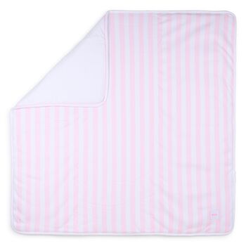 Baby Girls White & Pink Striped Logo Blanket 