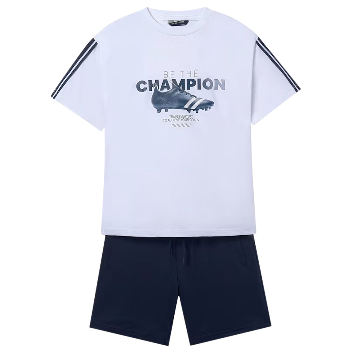 Boys White & Navy Blue Shorts Set, 1, hi-res