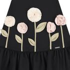 Girls Black Flower Satin Dress, 1, hi-res