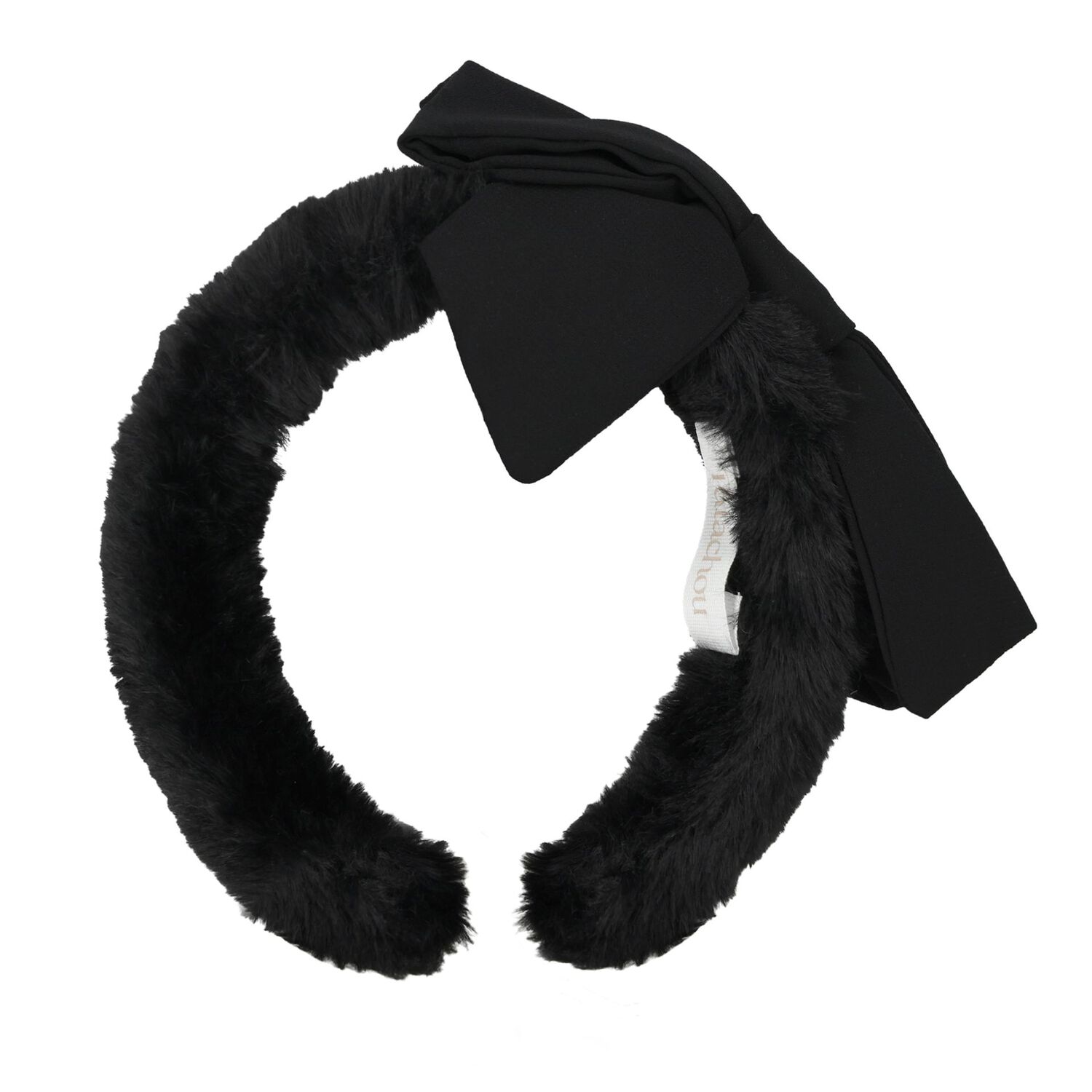 Girls Black Faux Fur Bow Headband, 2, hi-res image number null