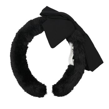 Girls Black Faux Fur Bow Headband