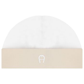 White & Beige Logo Baby Hat