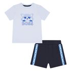 Baby Boys Blue & Navy Blue Logo Shorts Set, 2, hi-res