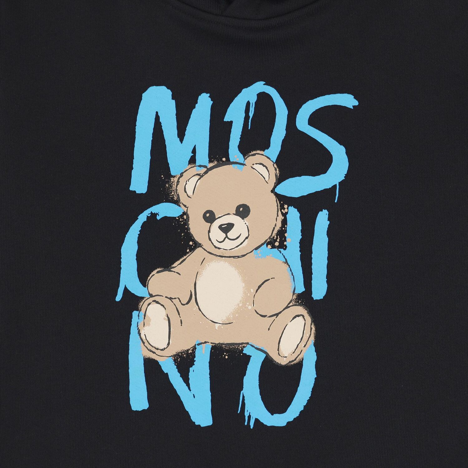 Boys Black Teddy Bear Logo Hooded Top, 1, hi-res