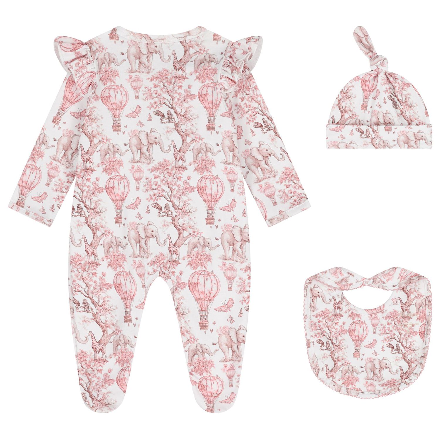 Baby Girls White & Pink Africa Babygrow Gift Set, 1, hi-res