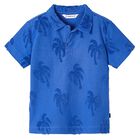 Boys Blue Palm Tree Polo Shirt, 1, hi-res
