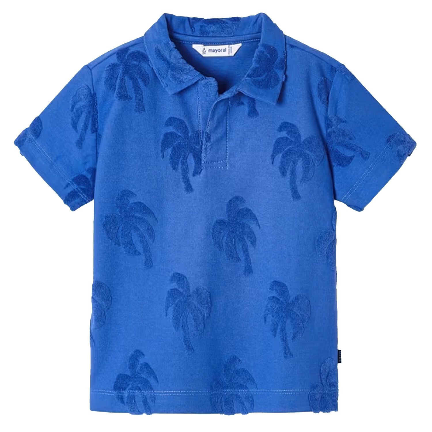 Boys Blue Palm Tree Polo Shirt, 1, hi-res