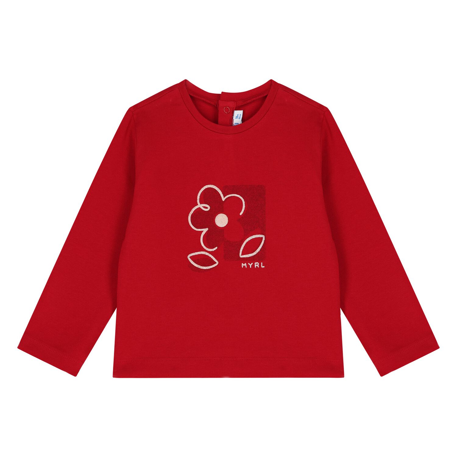 Younger Girls Red Flower Long Sleeve Top, 3, hi-res