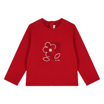 Younger Girls Red Flower Long Sleeve Top