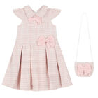 Girls Pink & Ivory Bow Dress & Bag Set, 1, hi-res