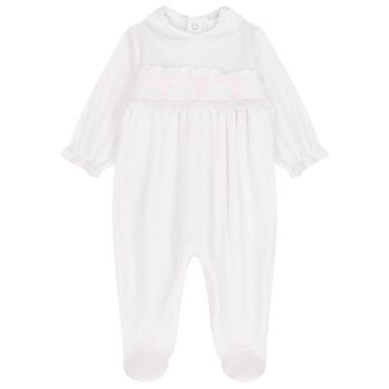 Baby Girls White & Pink Dots Babygrow