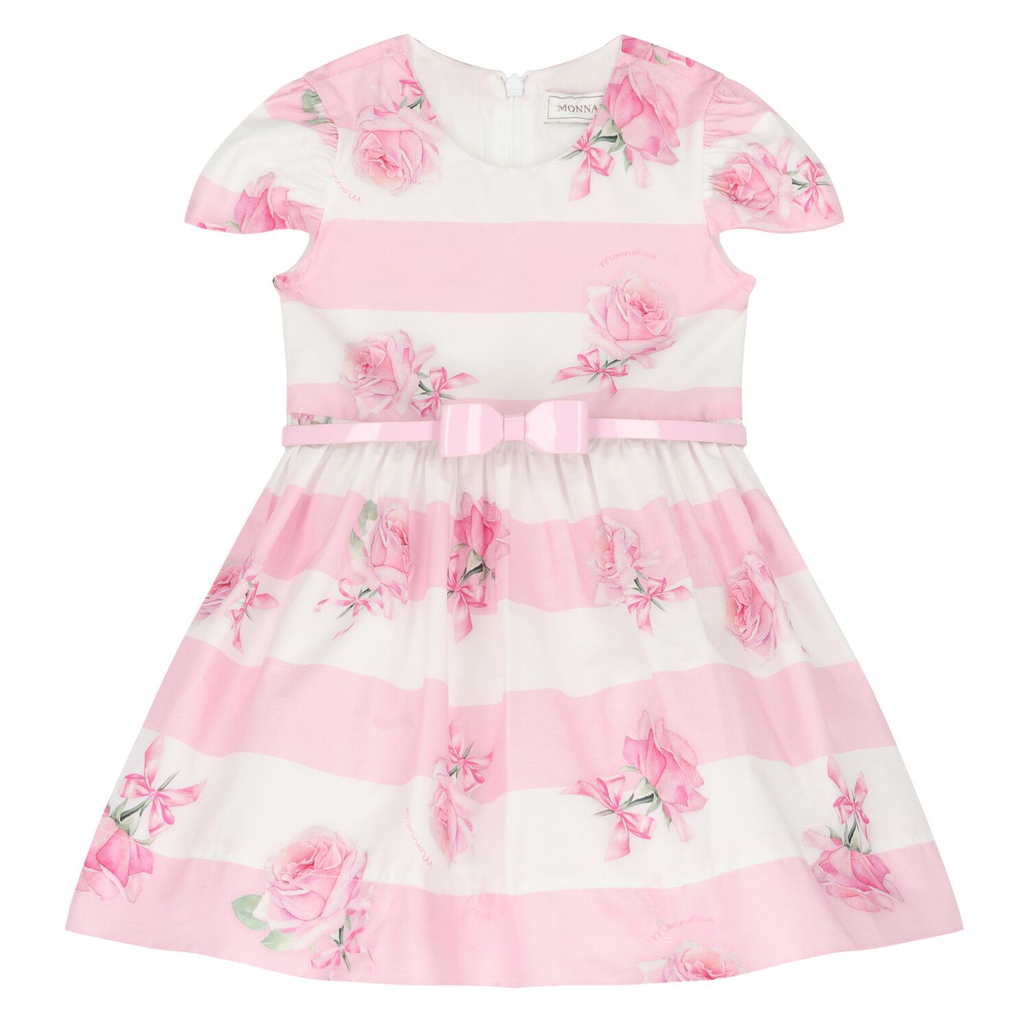Younger Girls White & Pink Rose Dress, 1, hi-res