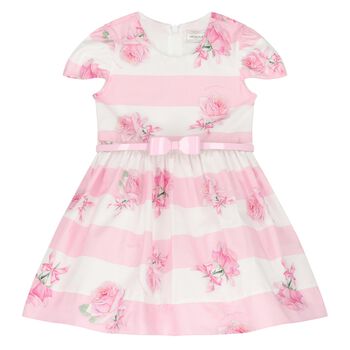 Younger Girls White & Pink Rose Dress