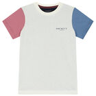 Boys Ivory & Navy Blue Logo T-Shirt, 1, hi-res