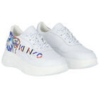 Girls White Elephant Logo Leather Trainers, 1, hi-res