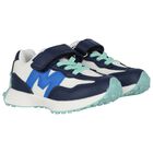 Boys White & Navy Blue Logo Trainers, 2, hi-res