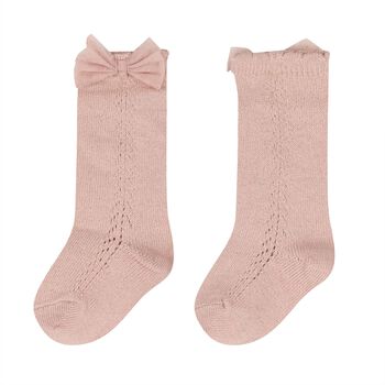 Younger Girls Pink Bow Knitted Socks