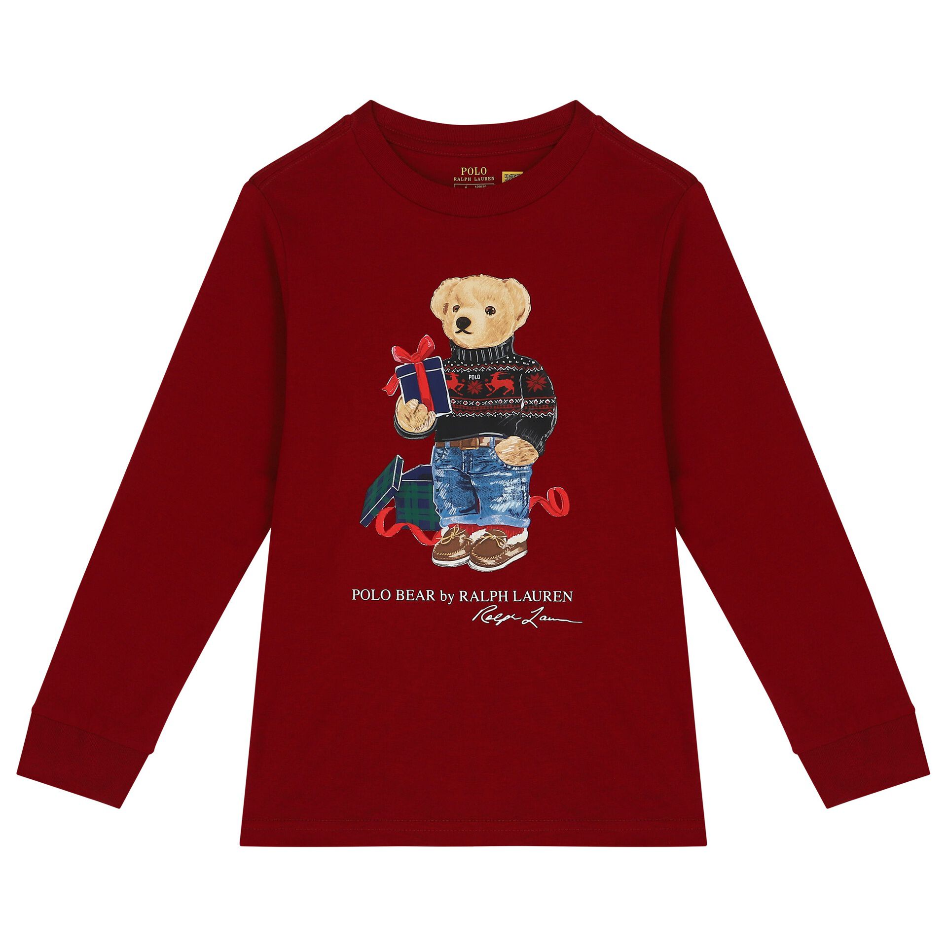 Ralph Lauren Boys Red Polo Bear Long Sleeve Top Junior Couture UK