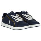 Boys Navy Blue Logo Trainers, 1, hi-res
