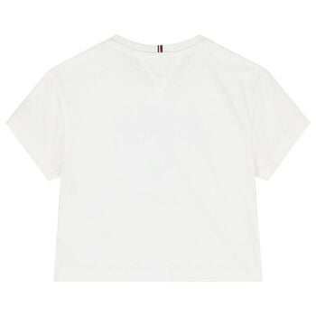 Girls White Rhinestone Logo T-Shirt 