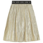 Girls Gold Logo Pleated Skirt, 1, hi-res