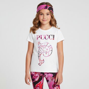 Girls White Pesci Logo T-Shirt