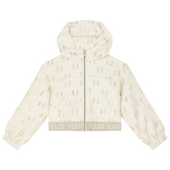 KARL LAGERFELD Girls Ivory & Gold Hooded Zip Up Top, 1 Girls Ivory & Gold Hooded Zip Up Top