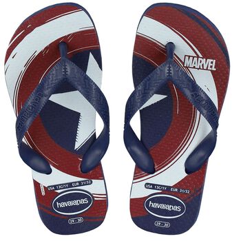 Boys Navy Blue Marvel Logo Flip Flops