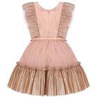 Girls Pink Tulle Ruffled Dress, 1, hi-res