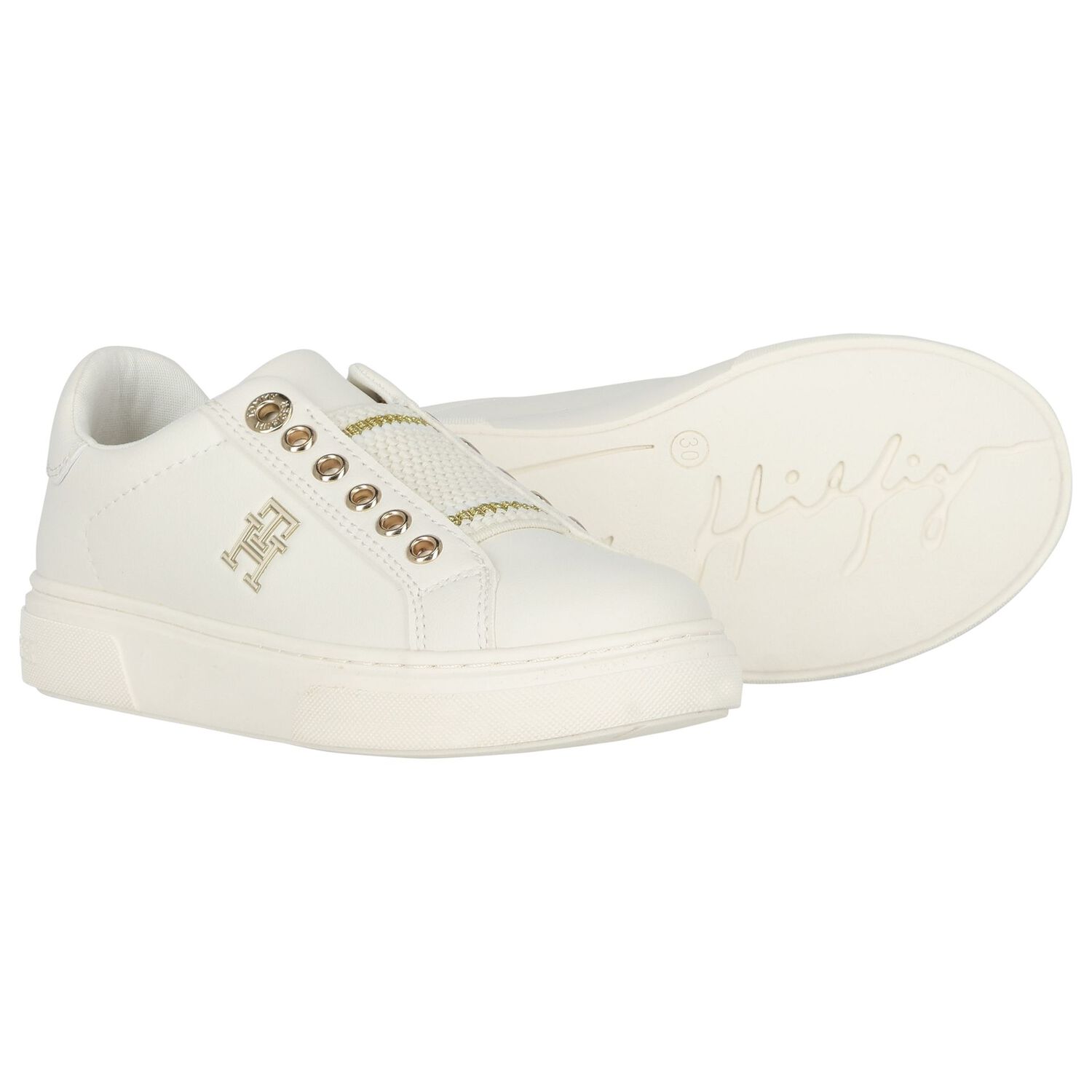 Girls Ivory & Gold Logo Trainers, 1, hi-res image number null