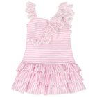 Girls Pink & White Striped Dress, 1, hi-res