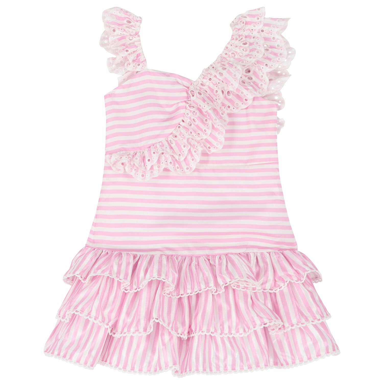 Girls Pink & White Striped Dress, 1, hi-res