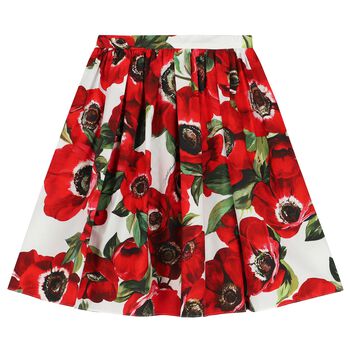 Girls Red & White Floral Skirt