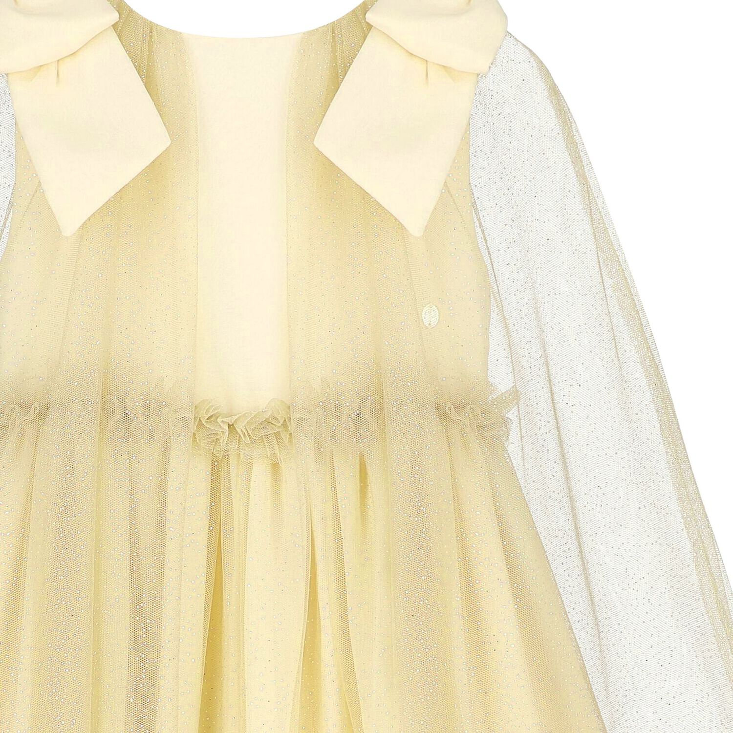 Girls Gold Tulle & Chiffon Cape Dress, 2, hi-res