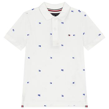 Boys White Logo Flag Polo Shirt